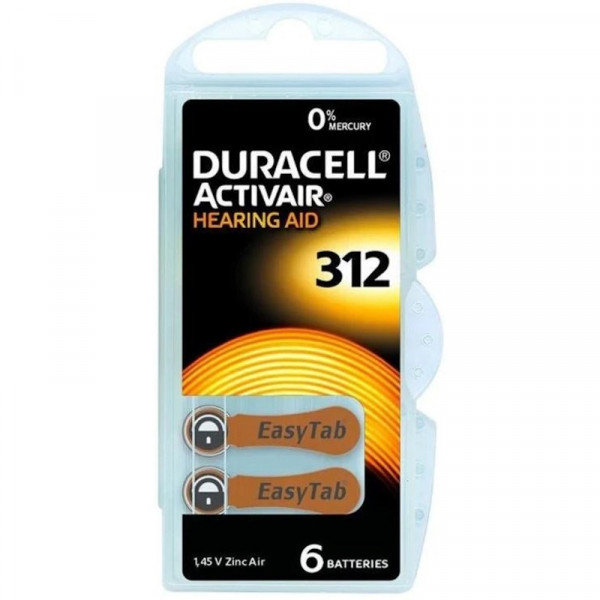 Duracell 312 батарейка для слухового аппарата