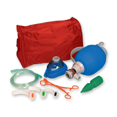Ambu Mark IV emergency resuscitator kit with accessories in nylon bag