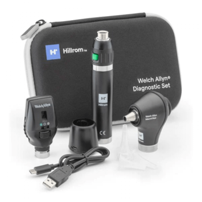 Welch Allyn 3.5V LED MacroView diagnostikas komplekts ar koaksiālo oftalmoskopu un uzlādējamu roktu